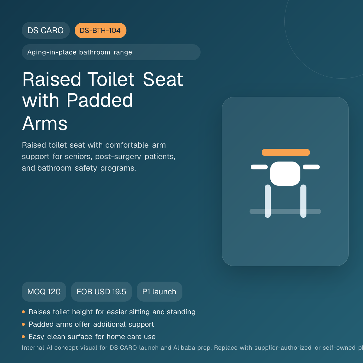 Raised Toilet Seat with Padded Arms