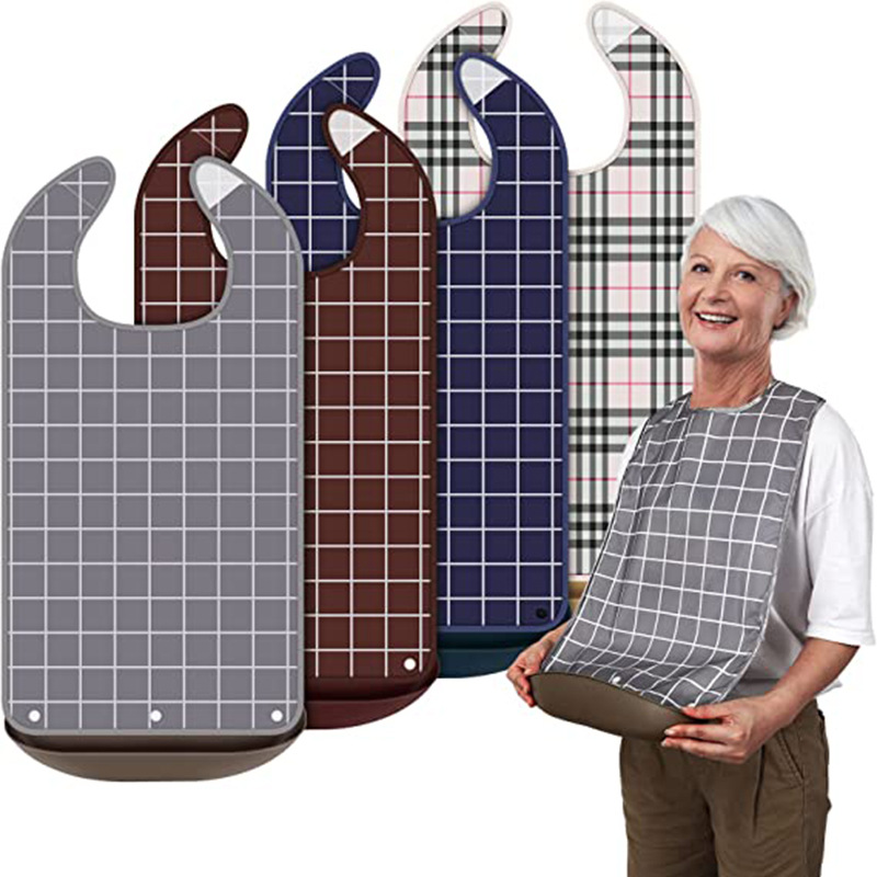 Plaid Adult Bib with Removable Crumb Catcher Bowl (5 Colorways) - Image 2
